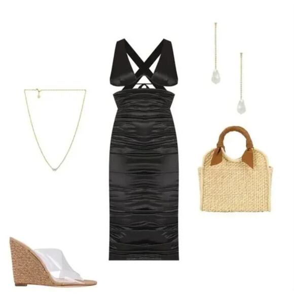 Michael Costello x Revolve Marta Midi Dress In Black Women's Size L - Picture 3 of 9